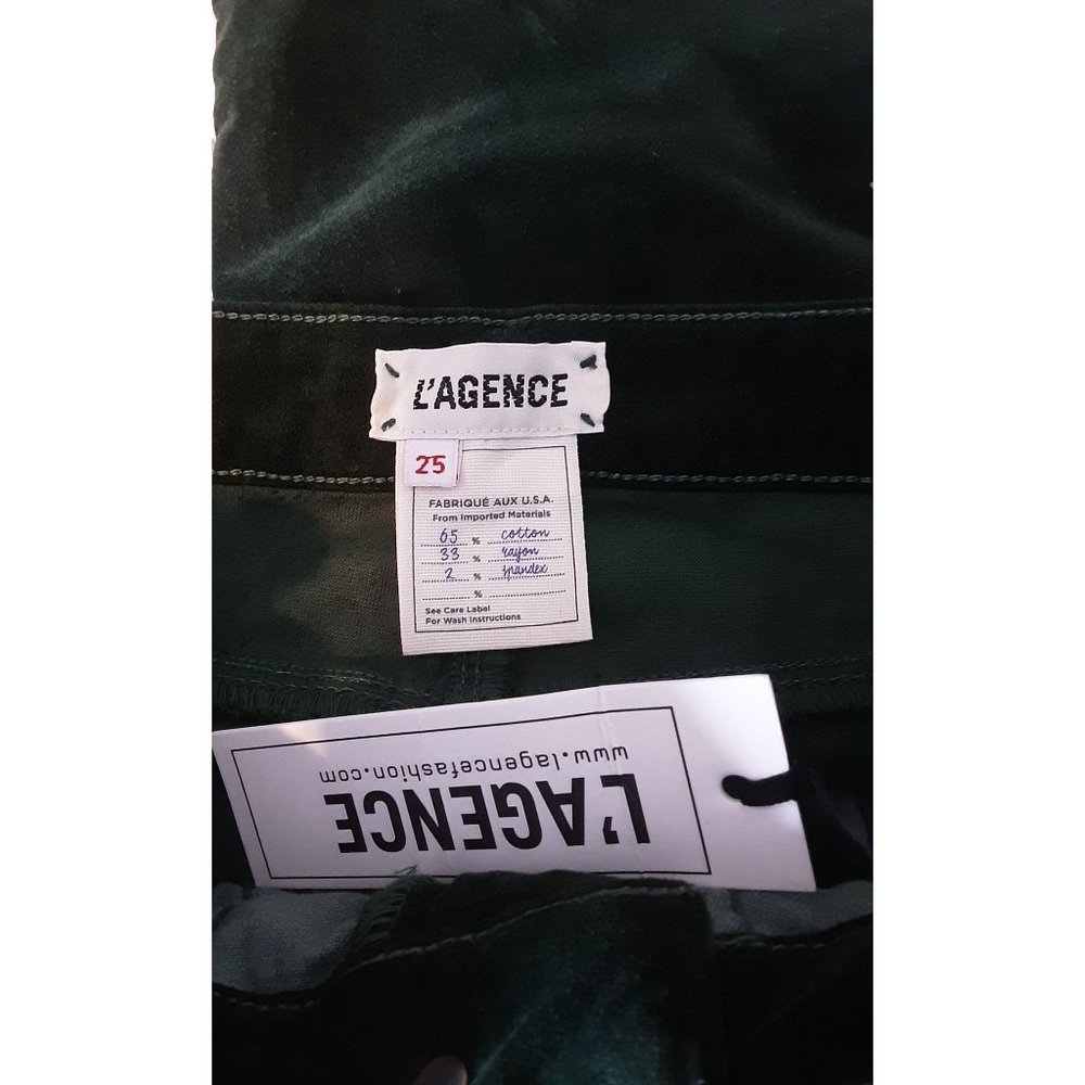 NWT L'AGENCE Margot High Rise Skinny Velvet Green Size 25 - Picture 5 of 10